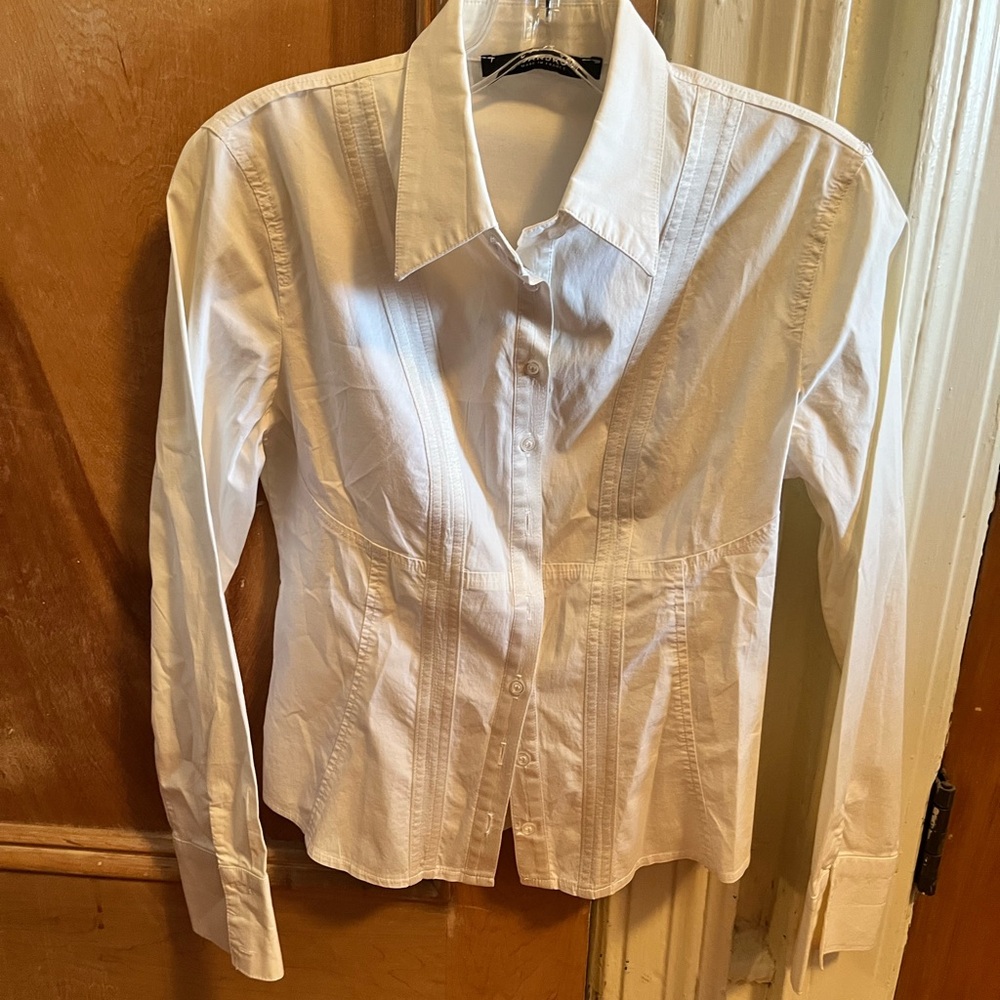 Sandro fitted white button down shirt.